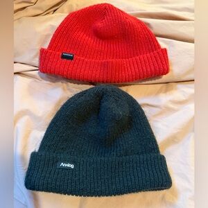 Analog & Nixon Beanie Set - Red and Dark Gray